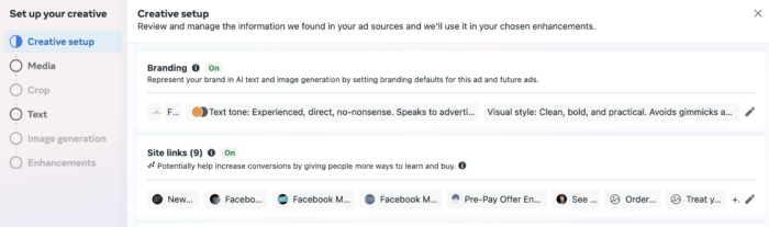 Meta-advertising website link